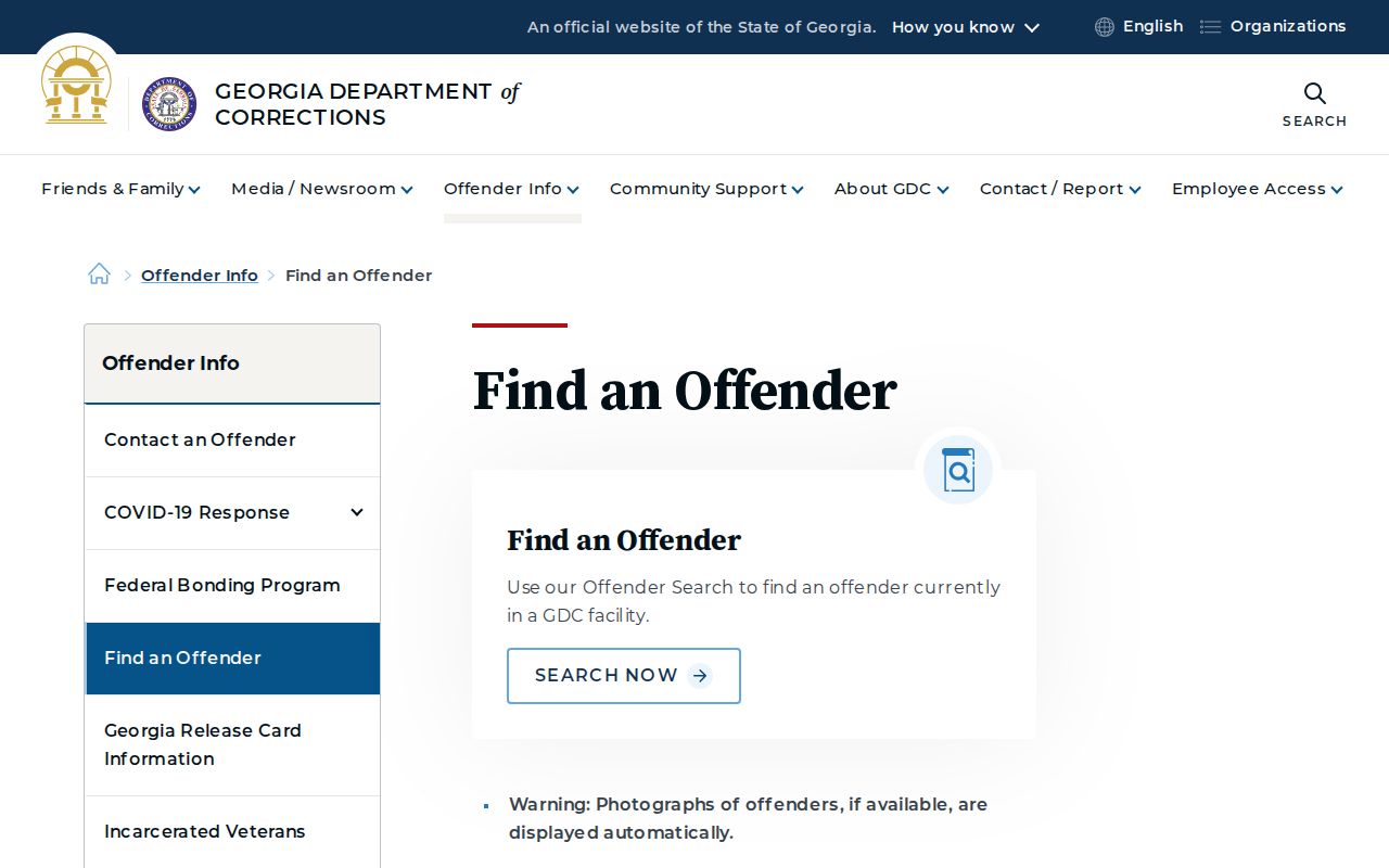 Georgia Department of Corrections offender search for Meriwether County custody stages