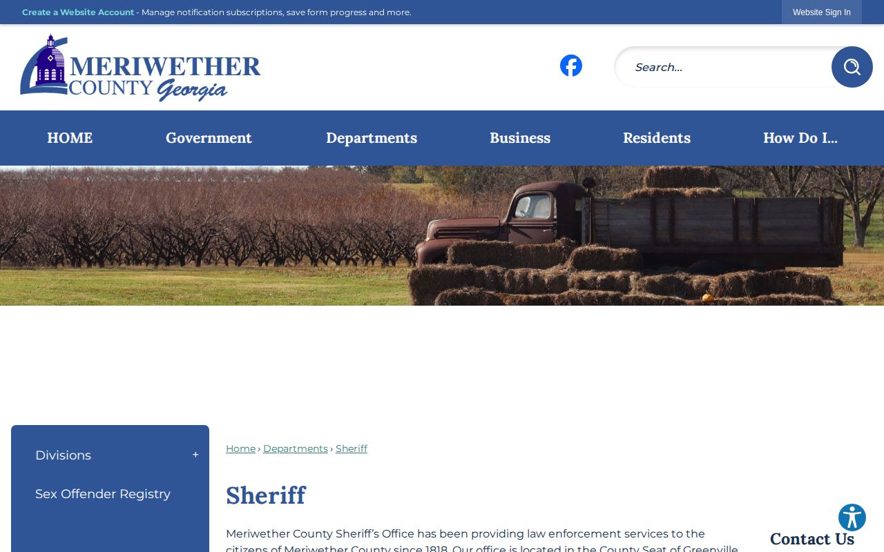 Meriwether County Sheriff's Office official detention and booking records page