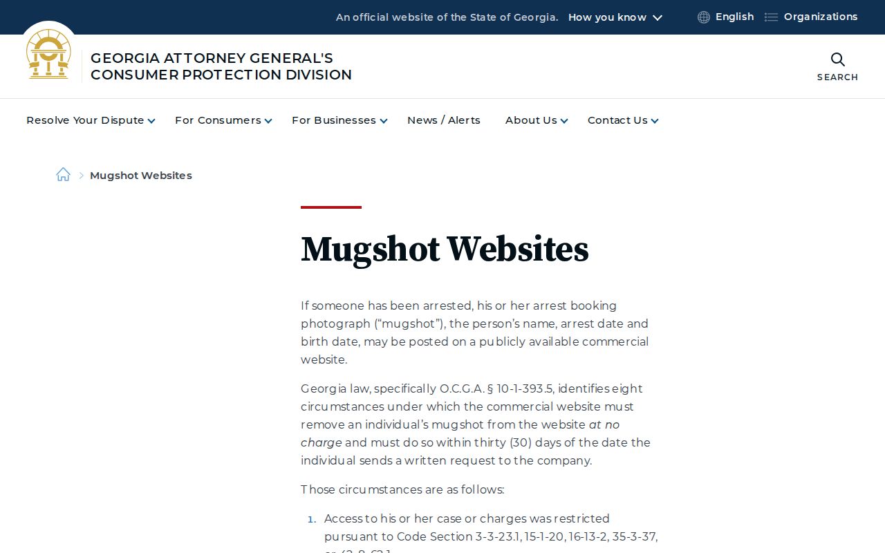 Georgia consumer guidance on Meriwether County mugshot publication removal